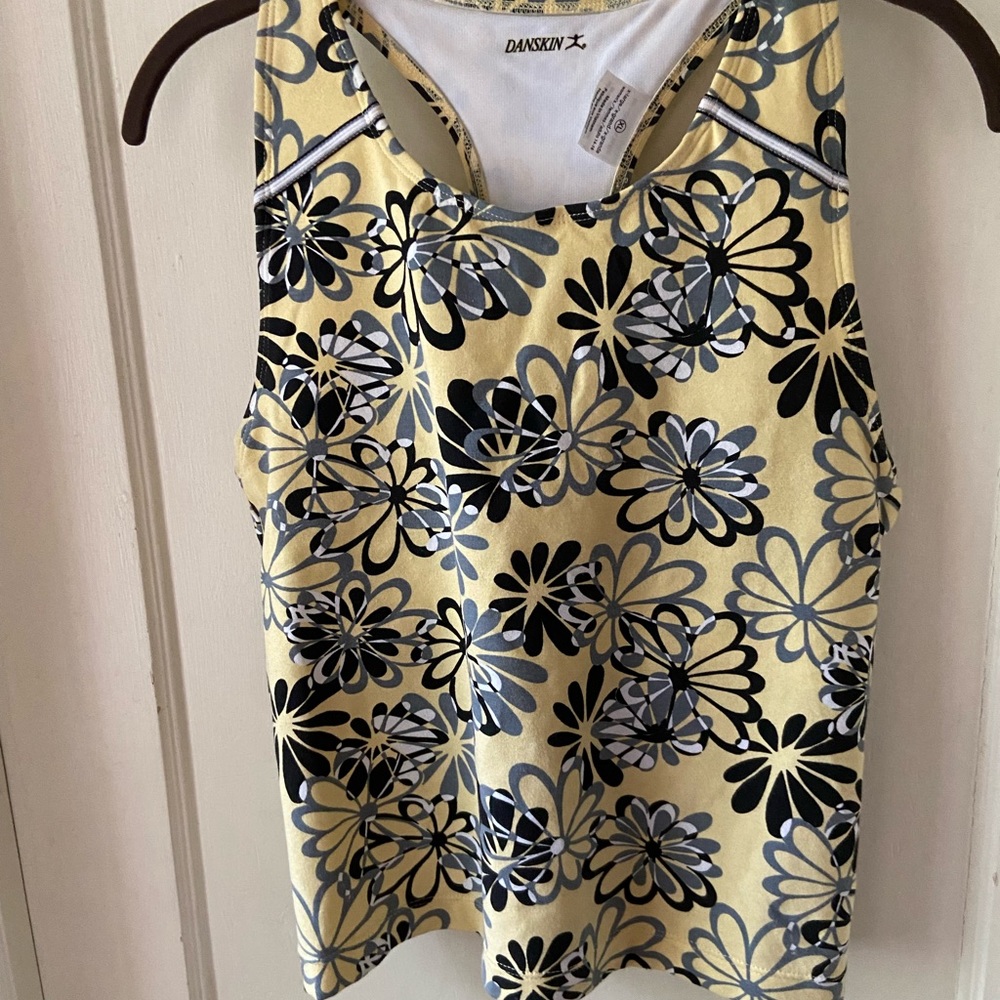 NWOT Vintage Yellow & Black Danskin Activewear Racerback Tank Top